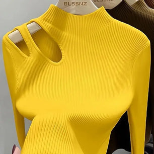 Women's Acrylic Mock-Neck Full Sleeves Solid Pattern Sweater