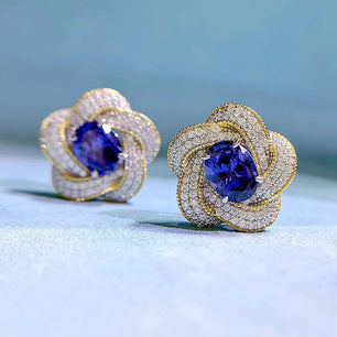 Women's 100% 925 Sterling Silver Sapphire Classic Stud Earrings