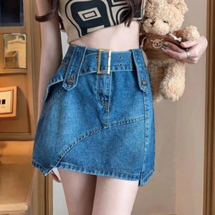 Women's Polyester High Waist Solid Pattern Casual Denim Skirts