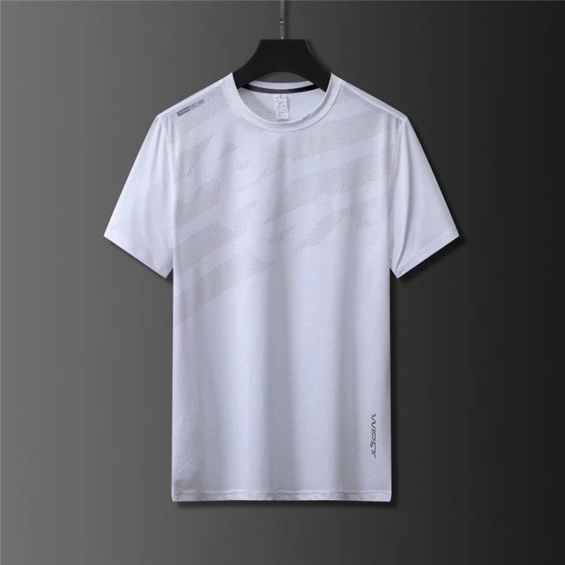 Men's Polyester O-Neck Short Sleeve Printed Pattern Gym T-Shirt