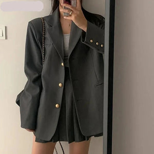 Women's Notched Collar Full Sleeves Single Breasted Blazer Set