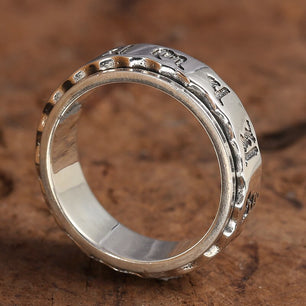 Men's 100% 925 Sterling Silver Round Pattern Trendy Rotating Ring