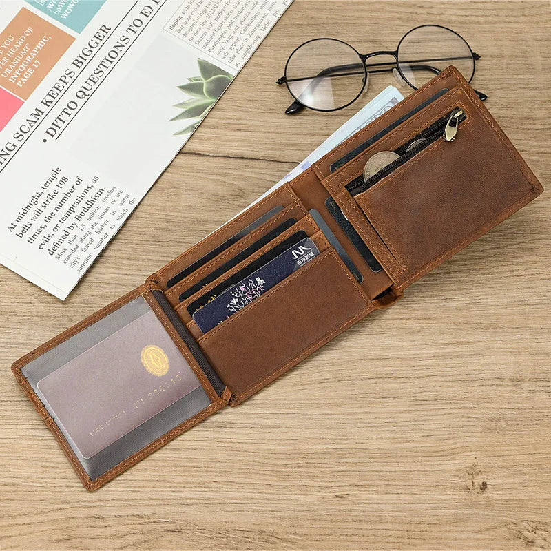 Men's Genuine Leather Solid Pattern Card Holder Vintage Wallet