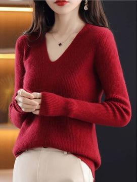 Women's Acrylic V-Neck Full Sleeves Pullover Solid Winter Sweater