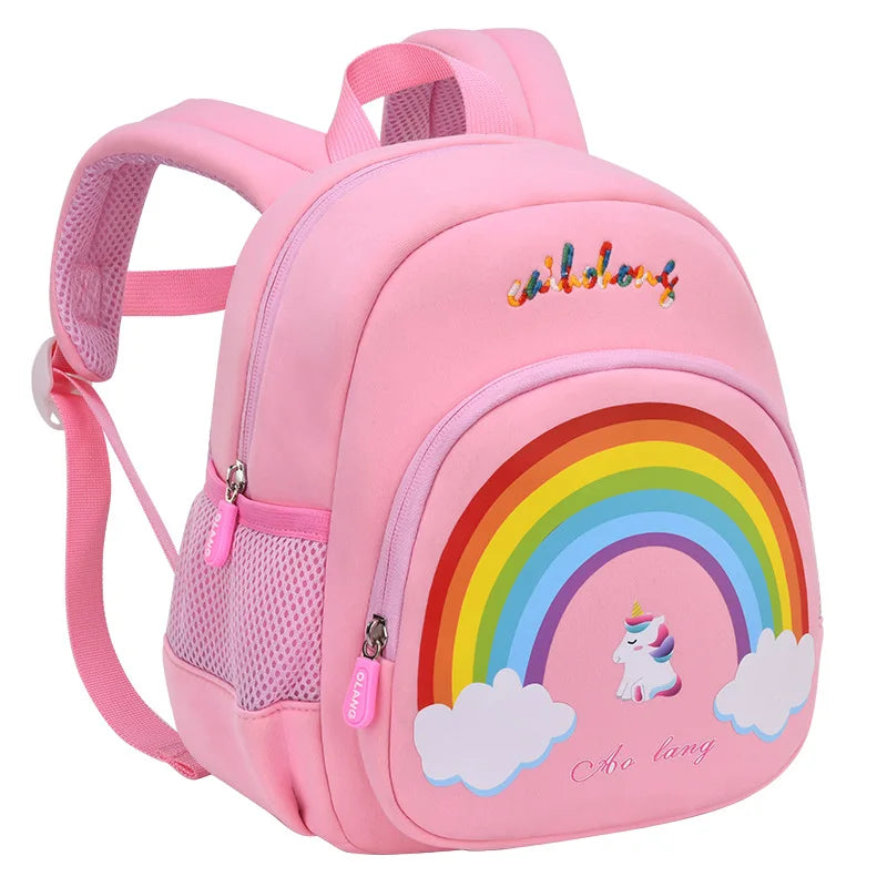 Kid's Nylon Zipper Closure Rainbow Pattern Mini School Backpack