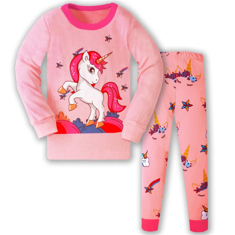 Kid's Girl Spandex O-Neck Long Sleeve Trendy Sleepwear Pajama Set