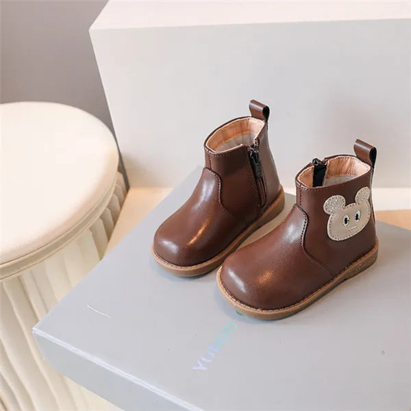 Kid's Leather Round Toe Zip Closure Casual Wear Ankle Boots