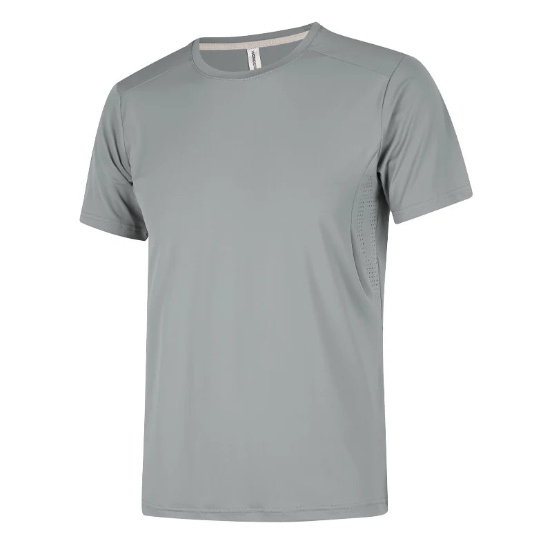 Men's Polyester Short Sleeves Breathable Gym Solid Pattern Shirt