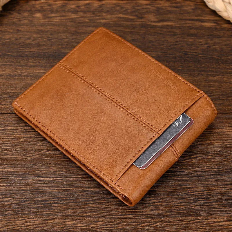 Men's Genuine Leather Solid Pattern Card Holder Trendy Wallets