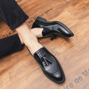 Men's Genuine Leather Pointed Toe Slip-On Closure Wedding Shoes