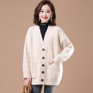 Women's Acetate V-Neck Full Sleeves Knitted Pattern Sweater