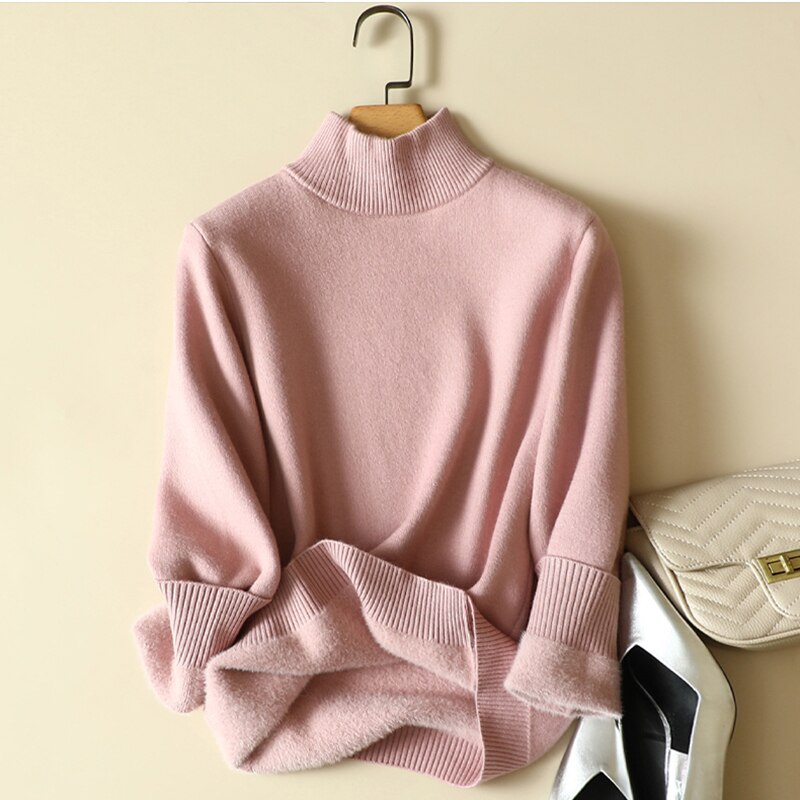 Women's Acrylic Mock Neck Full Sleeves Casual Pullover Sweater