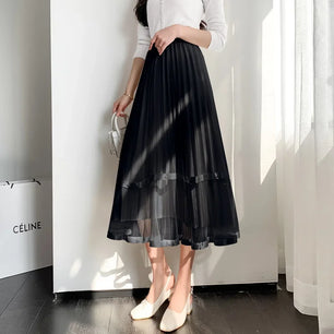 Women's Polyester Elastic High Waist Pleated Pattern Casual Skirts