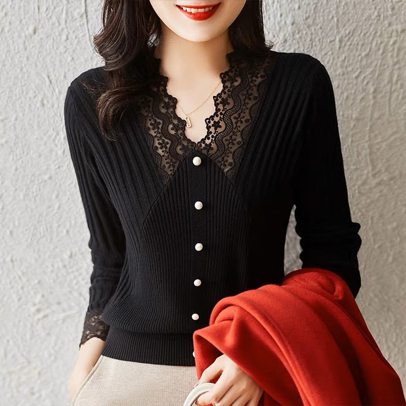 Women's V-Neck Acrylic Full Sleeves Casual Wear Knitted Sweater