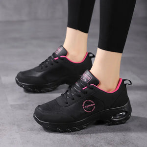 Women's Leather Round Toe Lace-up Closure Sports Wear Sneakers