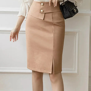 Women's Polyester Elastic High Waist Solid Pattern Casual Skirts