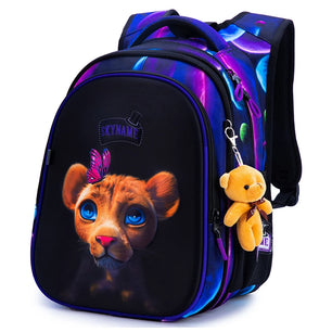 Kid's Girl Nylon Zipper Closure Animal Pattern School Backpack