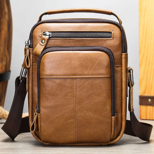 Men's Genuine Leather Multifunctional Solid Pattern Shoulder Bag