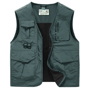 Men's Polyester V-Neck Sleeveless Zipper Closure Solid Jacket