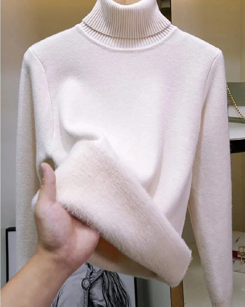 Women's Acrylic High-Neck Long Sleeve Pullover Casual Sweater