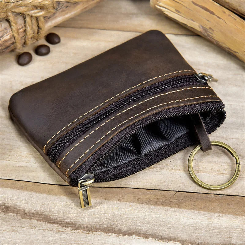 Women's Genuine Leather Zipper Closure Solid Pattern Purse