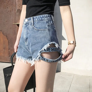 Women's Cotton High Waist Button Fly Closure Solid Pattern Shorts