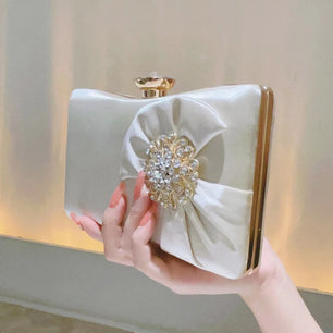 Women's Silk Hasp Closure Rhinestone Classic Wedding Clutch