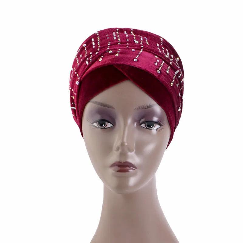 Women's Arabian Polyester Head Wrap Beaded Pattern Casual Hijabs