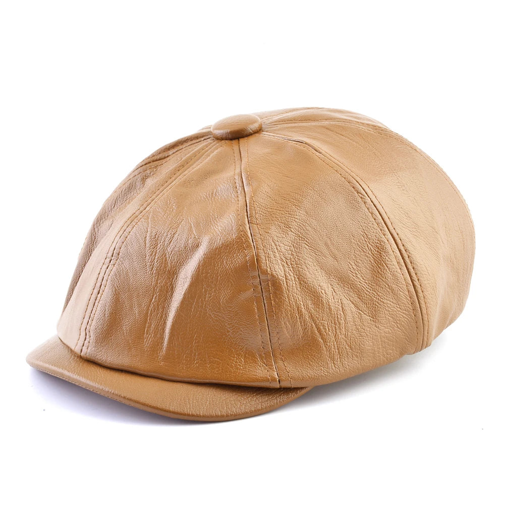 Men's Faux Leather Sun Protection Solid Pattern Retro Casual Cap