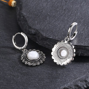 Women's Tibetan Silver Moonstone Flower Party Drop Earrings