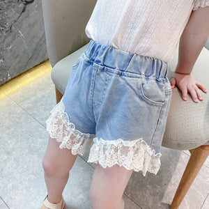 Kid's Cotton Mid Waist Elastic Closure Casual Wear Denim Shorts