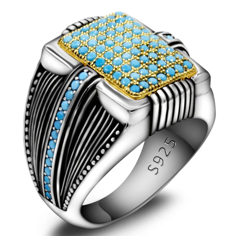 Men's 100% 925 Silver Zircon Geometric Pattern Vintage Ring