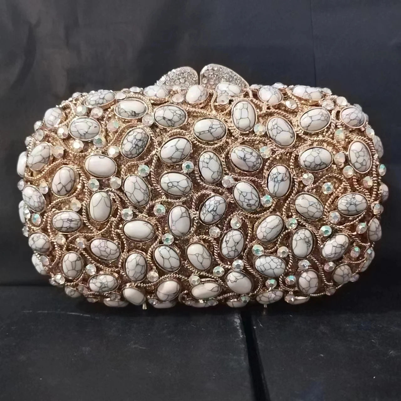 Women's Metallic Hasp Closure Rhinestone Bridal Wedding Clutch