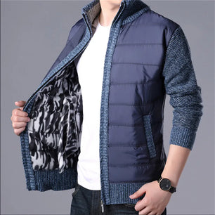 Men's Acrylic Zipper Closure Patchwork Pattern Casual Jacket