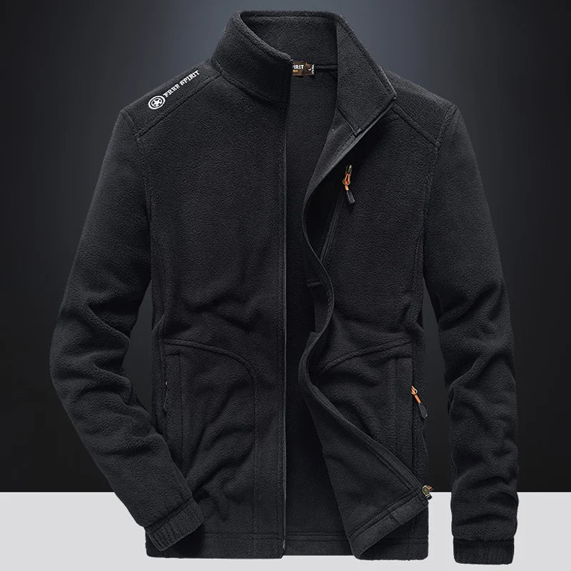 Men's Polyester Stand Collar Long Sleeve Zipper Closure Jacket