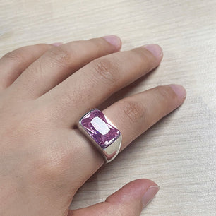 Women's 100% 925 Sterling Silver Rectangle Pattern Zircon Ring