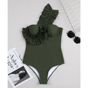 Women's Polyester Sweetheart Neck Bathing One Piece Swimwear