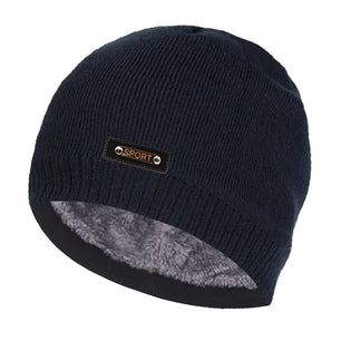 Men's Faux Fur Skullies Beanies Knitted Pattern Casual Warm Cap