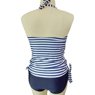 Women's Polyester V-Neck Sleeveless Striped Pattern Bikini Set