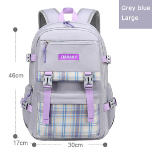 Kid's Canvas Zipper Closure Plaid Pattern Trendy School Backpack