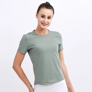 Women's Polyester Short Sleeve Breathable Plain Pattern Yoga Shirt