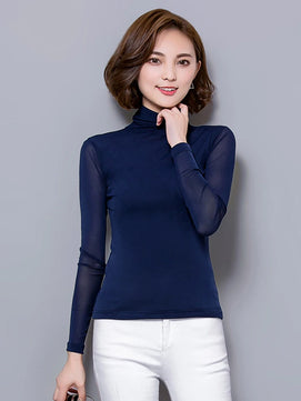 Women's Polyester Turtleneck Long Sleeve Casual Wear Blouse