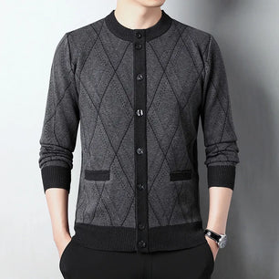 Men's Acrylic Full Sleeve Single Breasted Geometric Sweater