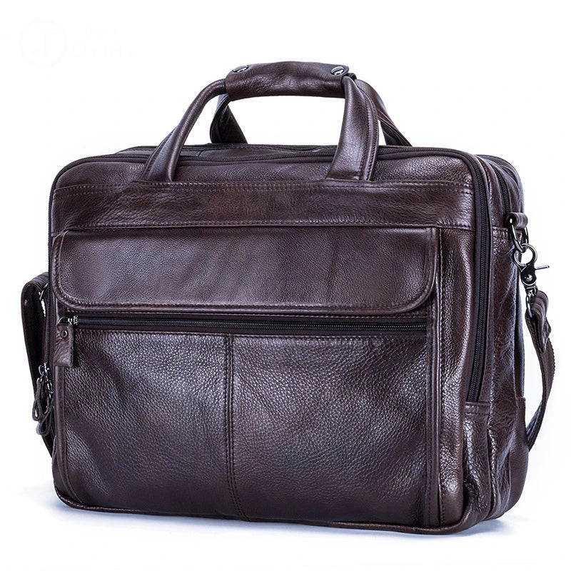 Men's Genuine Leather Zipper Closure Solid Pattern Shoulder Bag