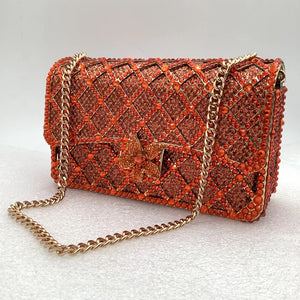 Women's Metallic Hasp Closure Rhinestone Pattern Shoulder Bag