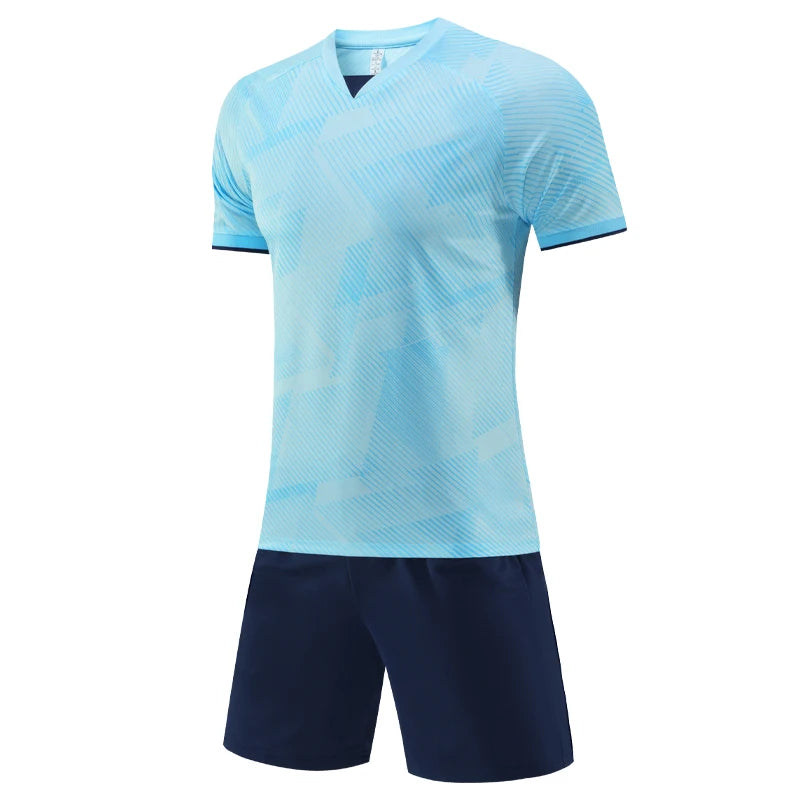 Men's Polyester V-Neck Short Sleeve Printed Breathable Sports Set