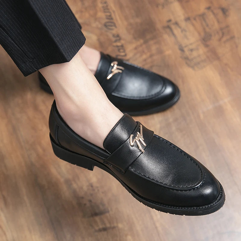Men's Genuine Leather Pointed Toe Slip-On Closure Wedding Shoes