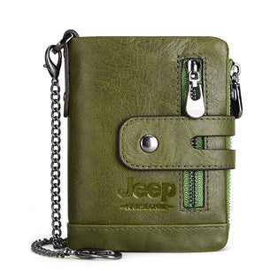 Men's Genuine Leather Zipper Hasp Closure Letter Pattern Wallet