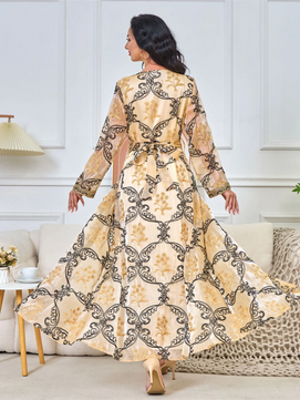 Women's Arabian Polyester Full Sleeves Printed Pattern Dress