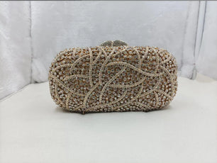 Women's Metallic Hasp Closure Rhinestone Bridal Wedding Clutch